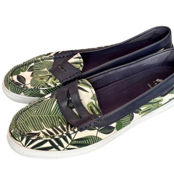 Cole Haan Nantucket Loafers - Palm Canvas - Navy/Green/Cream - 10.5B - Picture 1 of 10